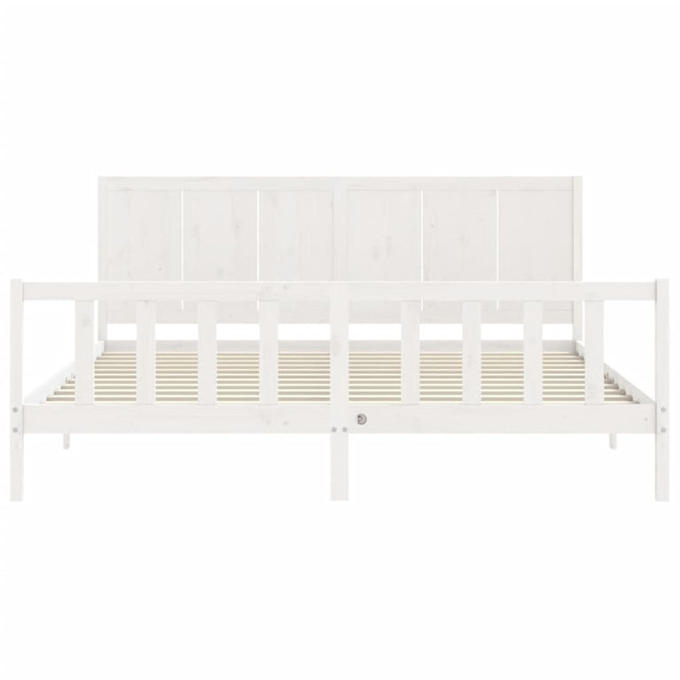 Bedframe met hoofdbord massief hout wit Super King Size