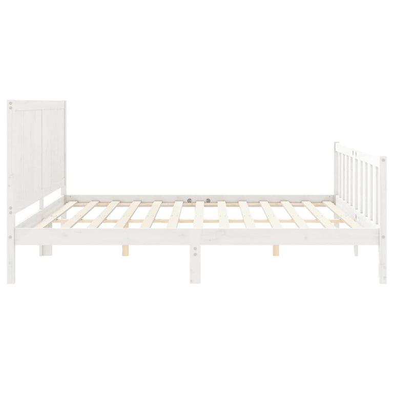 Bedframe met hoofdbord massief hout wit Super King Size