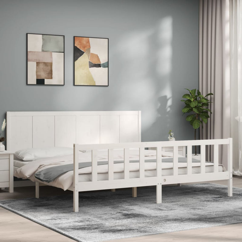 Bedframe met hoofdbord massief hout wit Super King Size