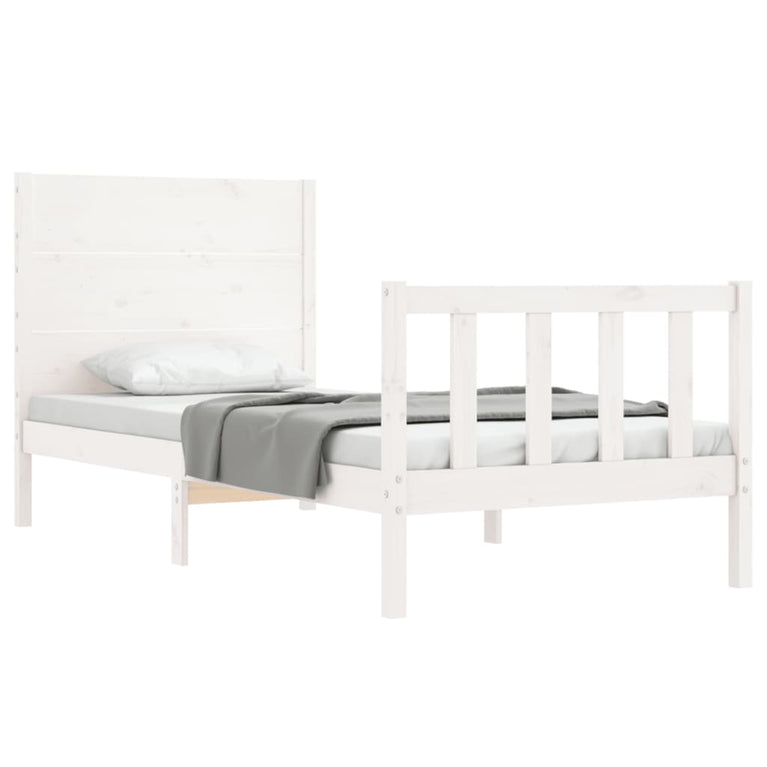 Bedframe met hoofdbord massief hout wit 2FT6 Small Single