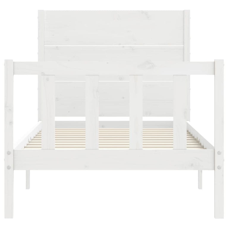 Bedframe met hoofdbord massief hout wit 2FT6 Small Single