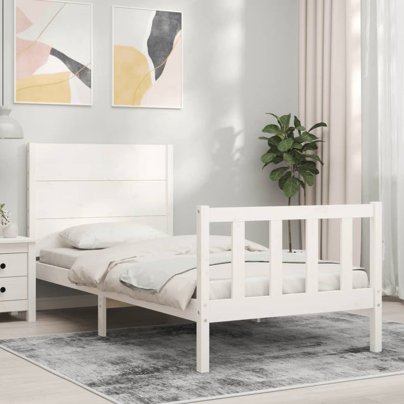 Bedframe met hoofdbord massief hout wit 2FT6 Small Single