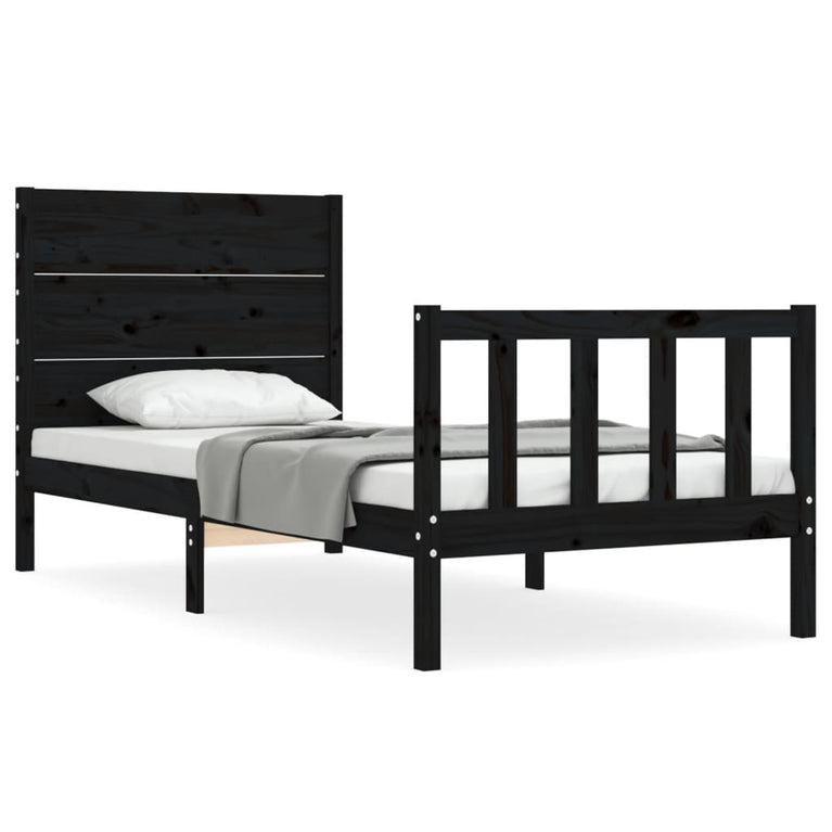 Bedframe met hoofdbord massief hout zwart 2FT6 Small Single
