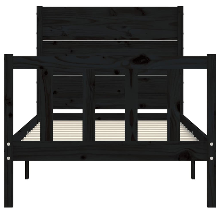 Bedframe met hoofdbord massief hout zwart 2FT6 Small Single