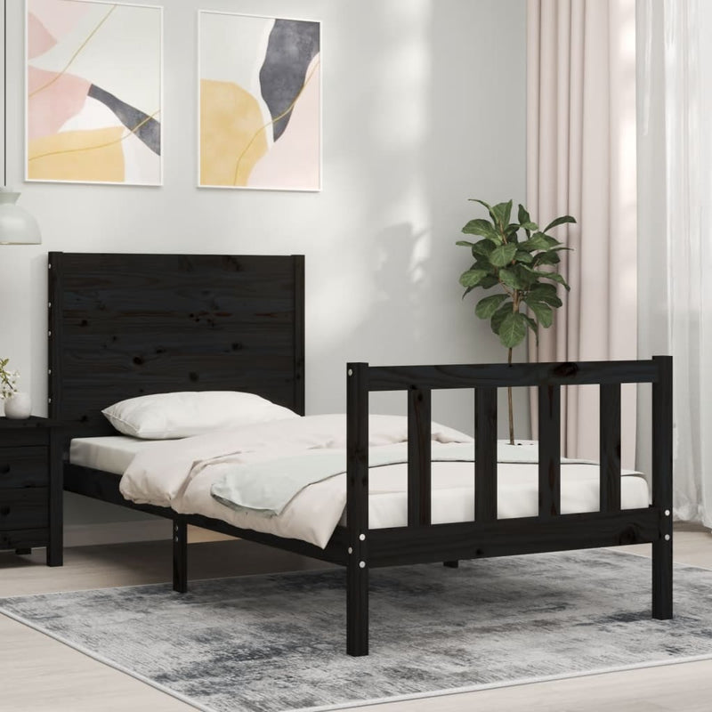 Bedframe met hoofdbord massief hout zwart 2FT6 Small Single