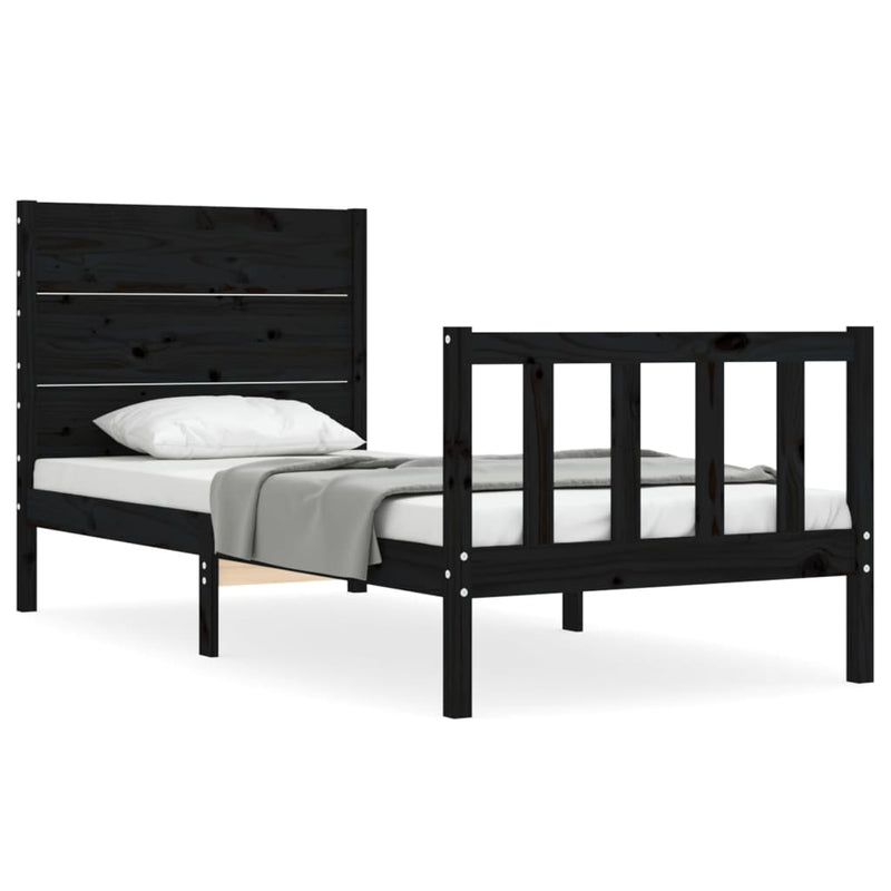 Bedframe met hoofdbord massief hout zwart 3FT Single