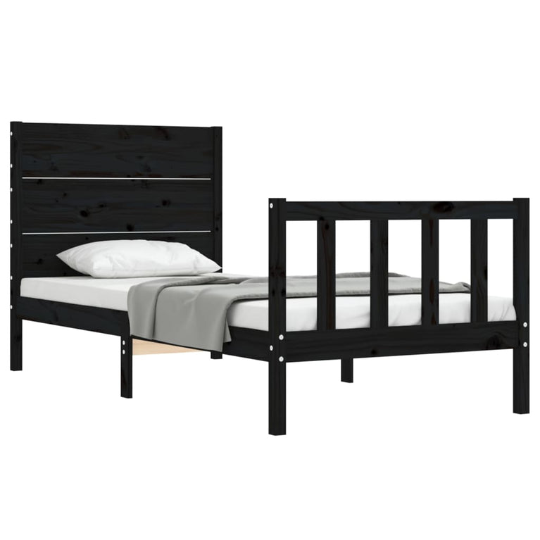 Bedframe met hoofdbord massief hout zwart 3FT Single