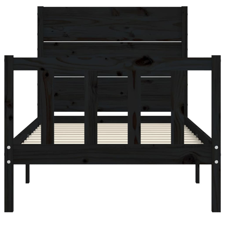 Bedframe met hoofdbord massief hout zwart 3FT Single