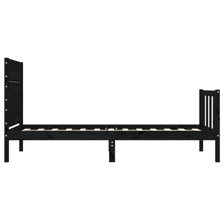 Bedframe met hoofdbord massief hout zwart 3FT Single