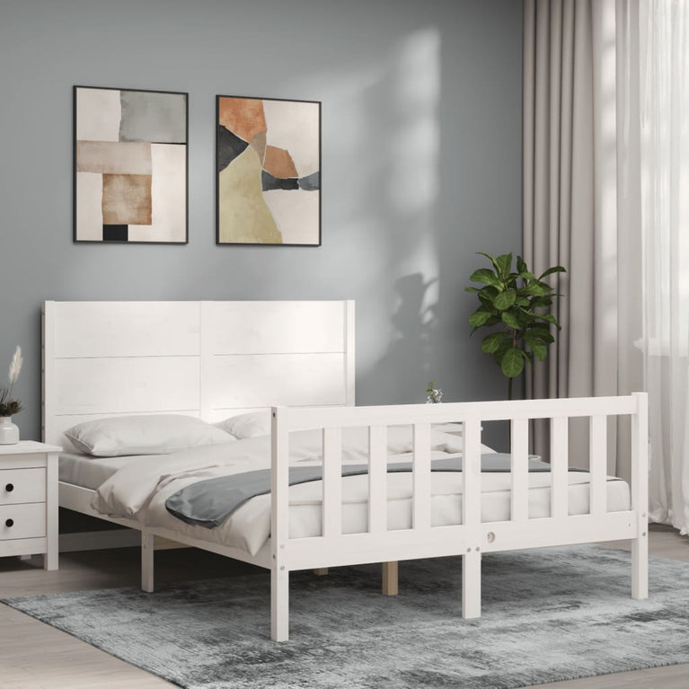 Bedframe met hoofdbord massief hout wit 4FT Small Double