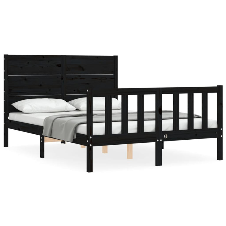 Bedframe met hoofdbord massief hout zwart 4FT Small Double