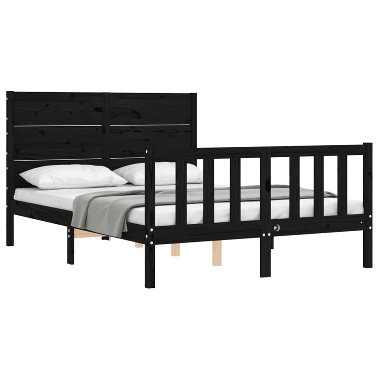 Bedframe met hoofdbord massief hout zwart 4FT Small Double