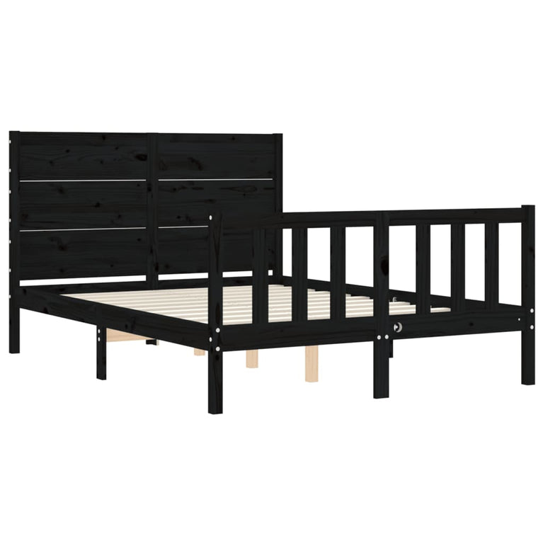 Bedframe met hoofdbord massief hout zwart 4FT Small Double
