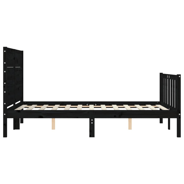 Bedframe met hoofdbord massief hout zwart 4FT Small Double