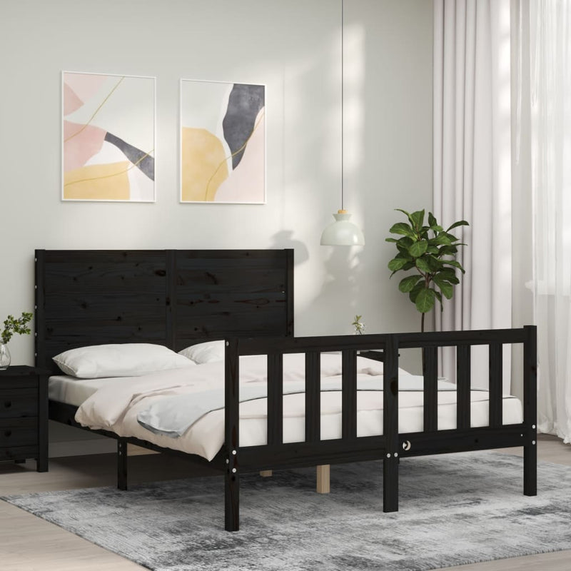 Bedframe met hoofdbord massief hout zwart 4FT Small Double