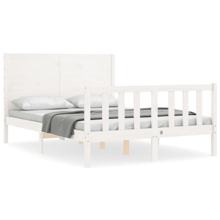 Bedframe met hoofdbord massief hout wit 4FT6 Double