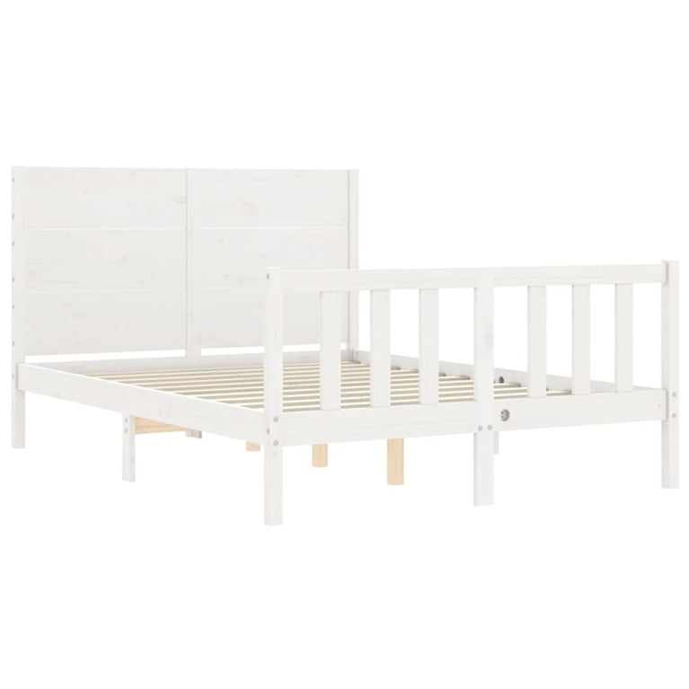 Bedframe met hoofdbord massief hout wit 4FT6 Double