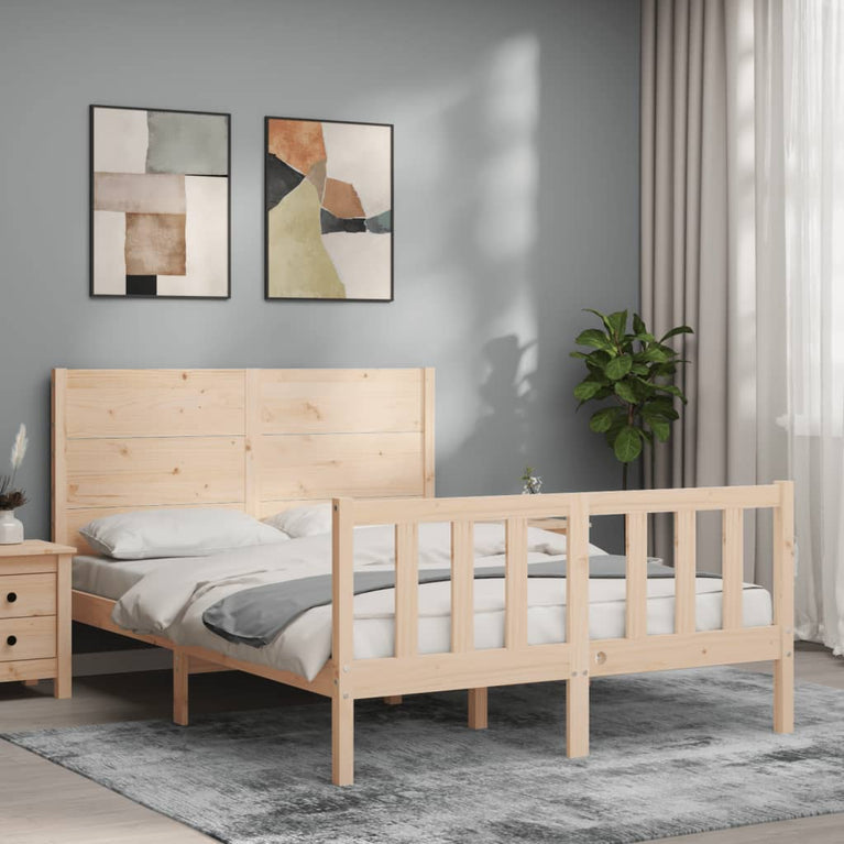 Bedframe met hoofdbord massief hout 140x190 cm