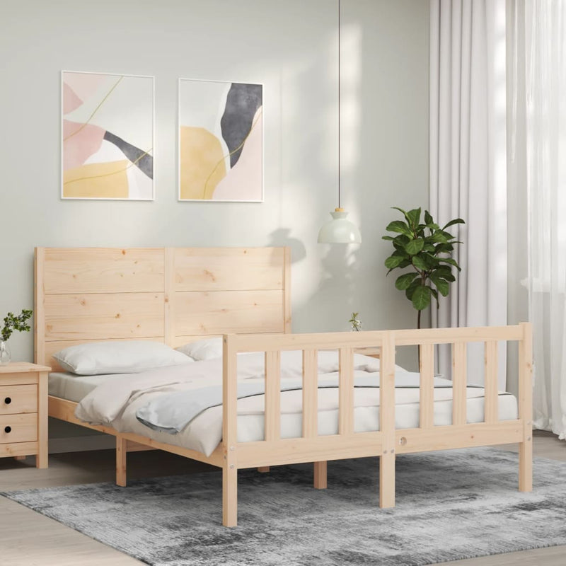 Bedframe met hoofdbord massief hout 140x190 cm