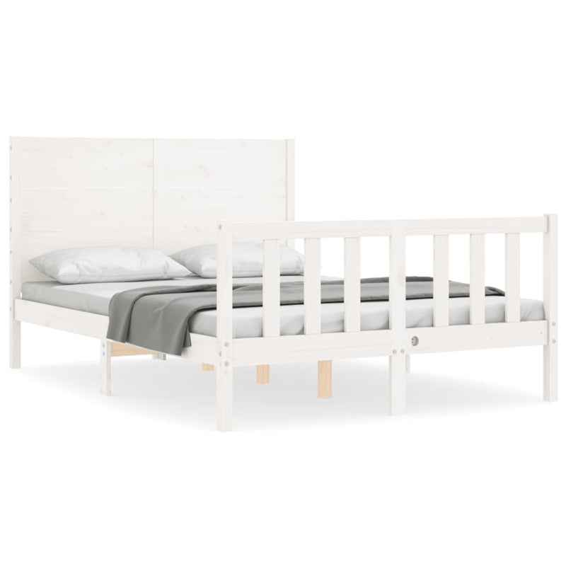 Bedframe met hoofdbord massief hout wit 140x190 cm