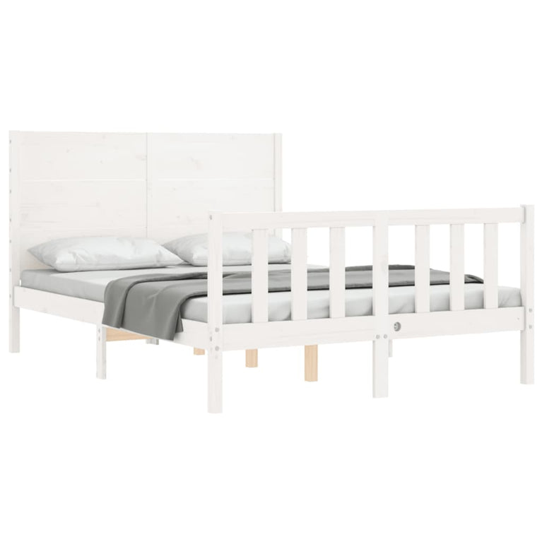 Bedframe met hoofdbord massief hout wit 140x190 cm