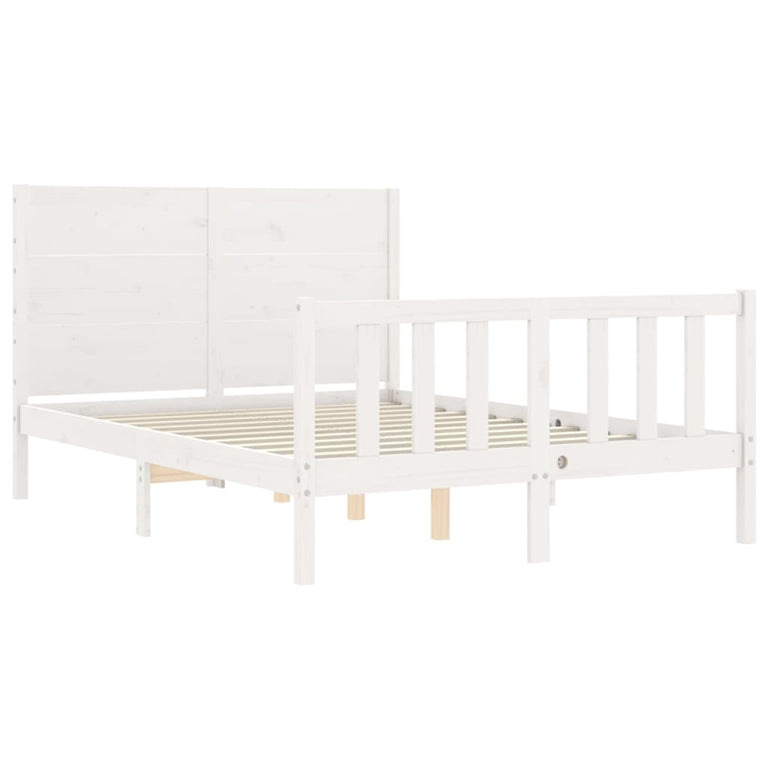 Bedframe met hoofdbord massief hout wit 140x190 cm