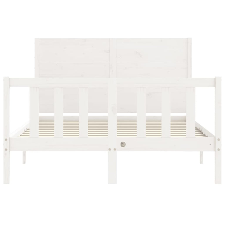 Bedframe met hoofdbord massief hout wit 140x190 cm
