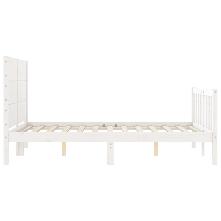 Bedframe met hoofdbord massief hout wit 140x190 cm
