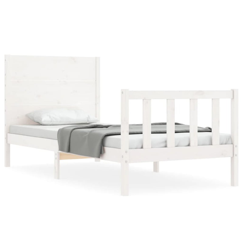 Bedframe met hoofdbord massief hout wit 100x200 cm