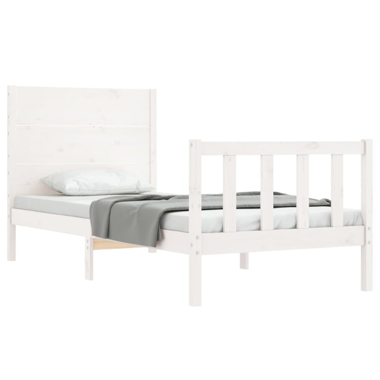 Bedframe met hoofdbord massief hout wit 100x200 cm