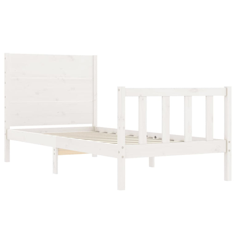 Bedframe met hoofdbord massief hout wit 100x200 cm