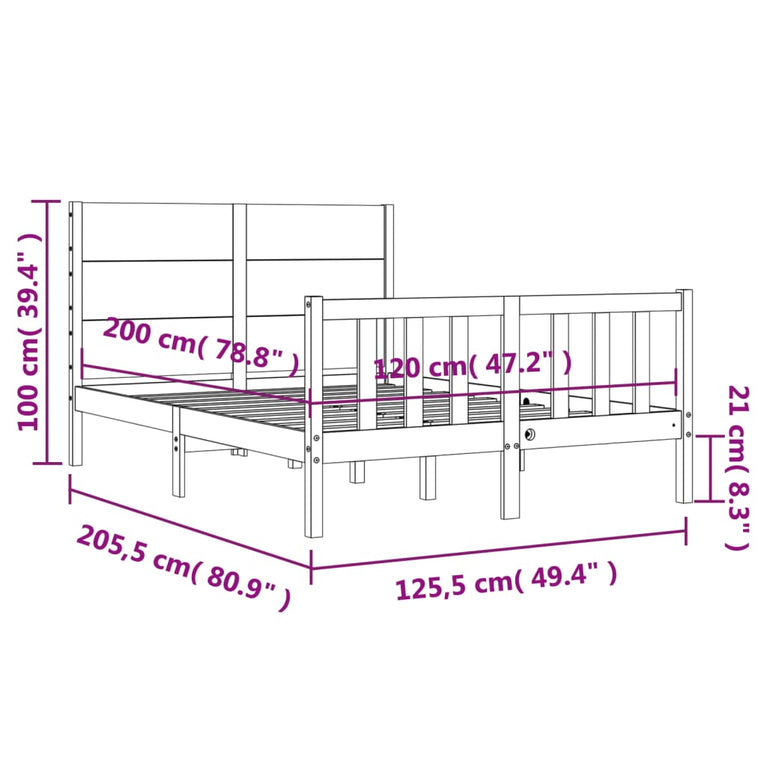 Bedframe met hoofdbord massief hout 120x200 cm
