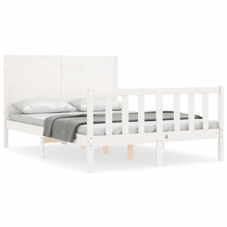 Bedframe met hoofdbord massief hout wit 120x200 cm
