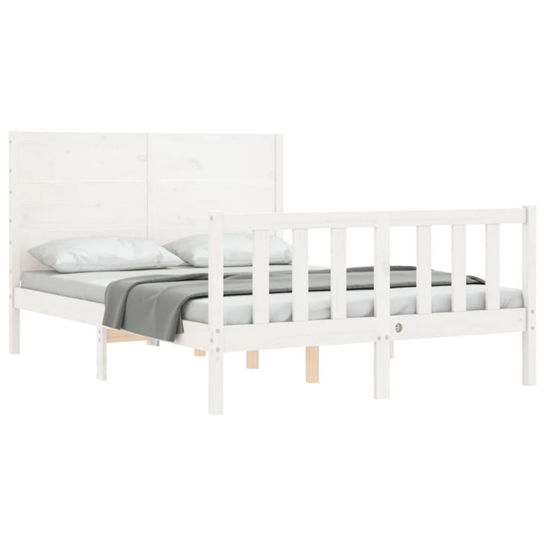 Bedframe met hoofdbord massief hout wit 120x200 cm
