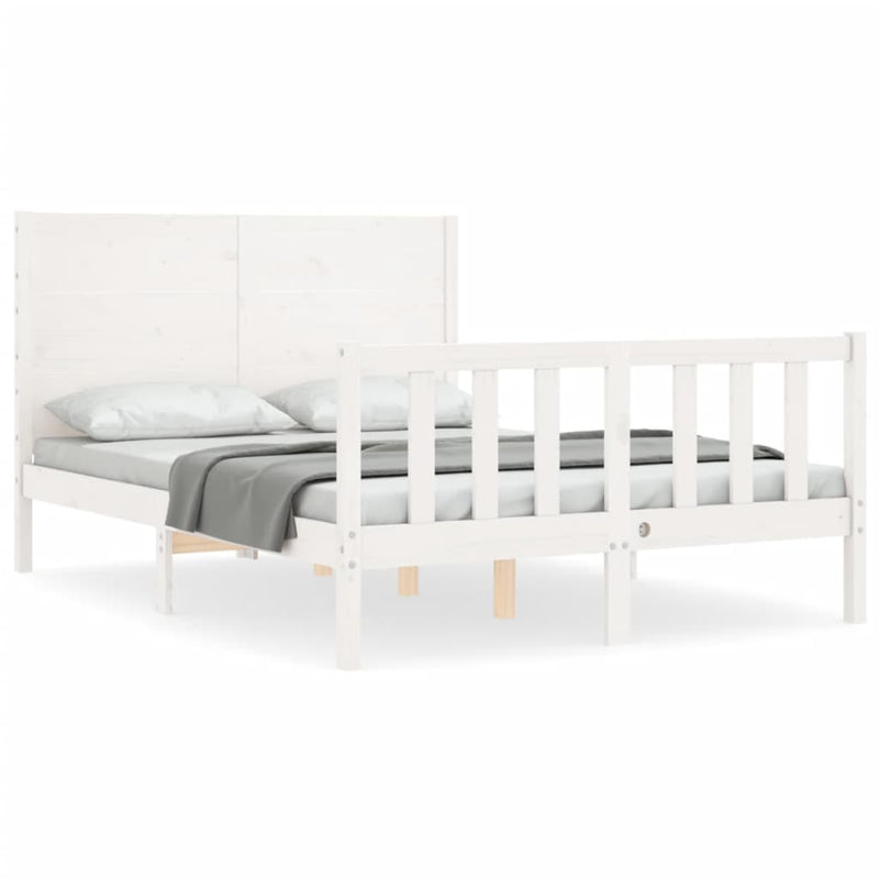 Bedframe met hoofdbord massief hout wit 140x200 cm