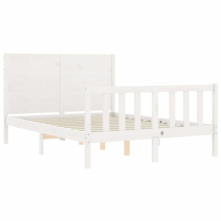 Bedframe met hoofdbord massief hout wit 140x200 cm