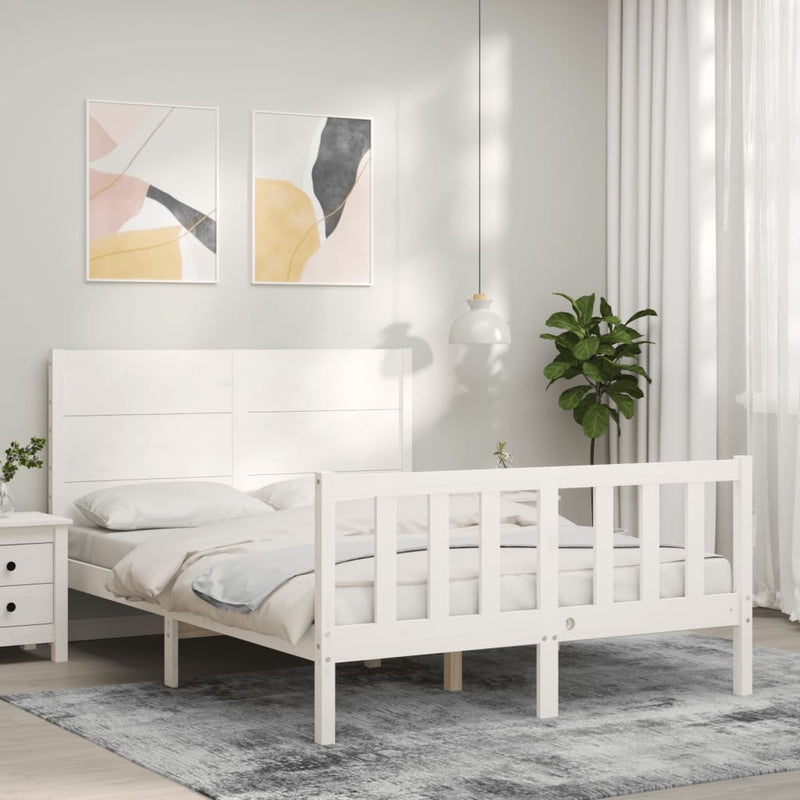 Bedframe met hoofdbord massief hout wit 140x200 cm