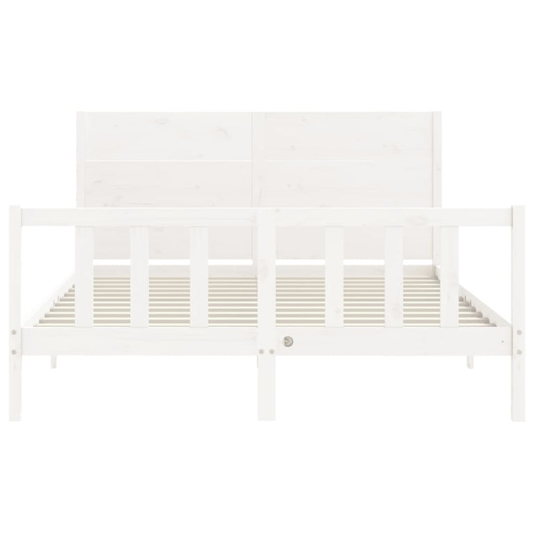 Bedframe met hoofdbord massief hout wit 5 FT King Size