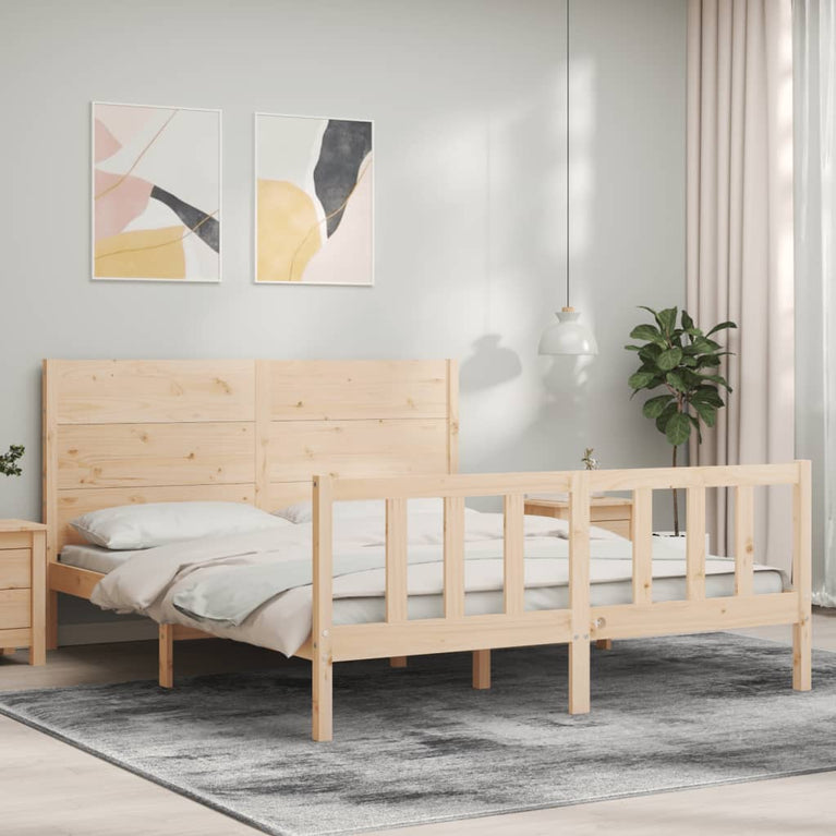 Bedframe met hoofdbord massief hout 160x200 cm