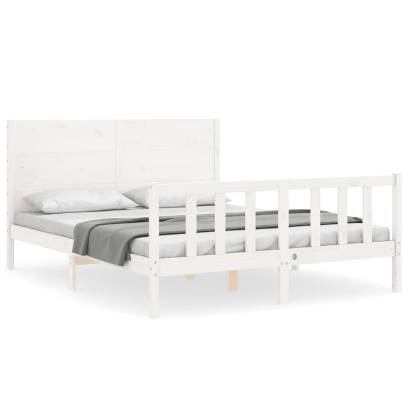 Bedframe met hoofdbord massief hout wit 160x200 cm