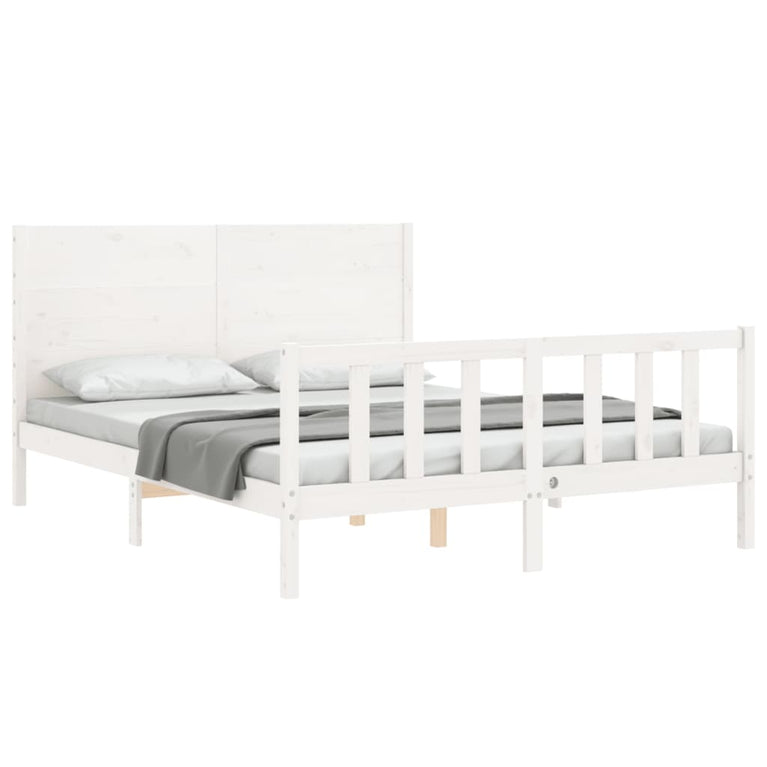 Bedframe met hoofdbord massief hout wit 160x200 cm