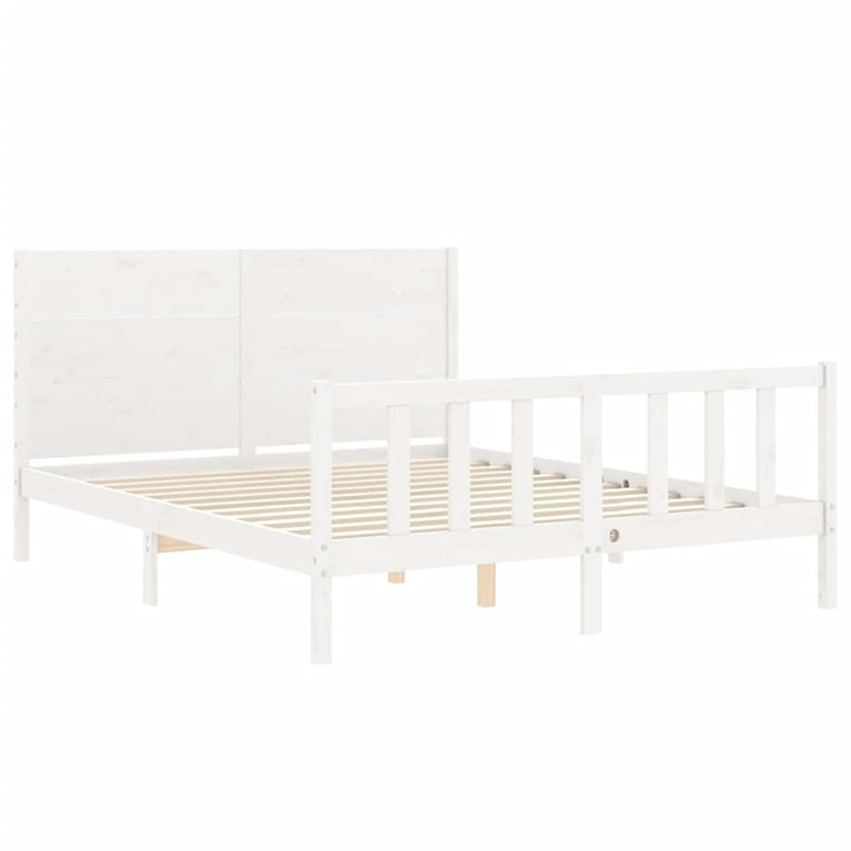 Bedframe met hoofdbord massief hout wit 160x200 cm