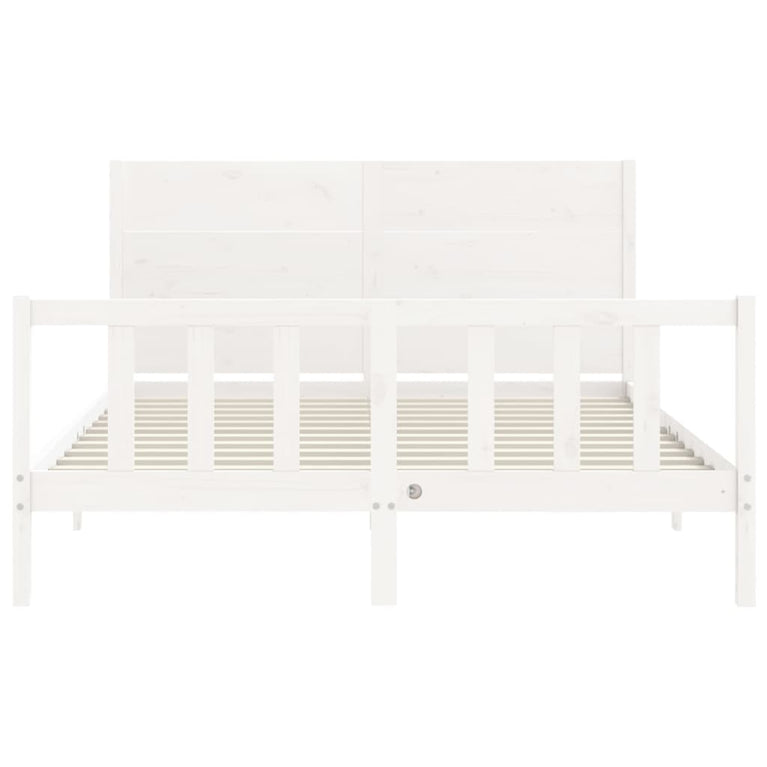 Bedframe met hoofdbord massief hout wit 160x200 cm