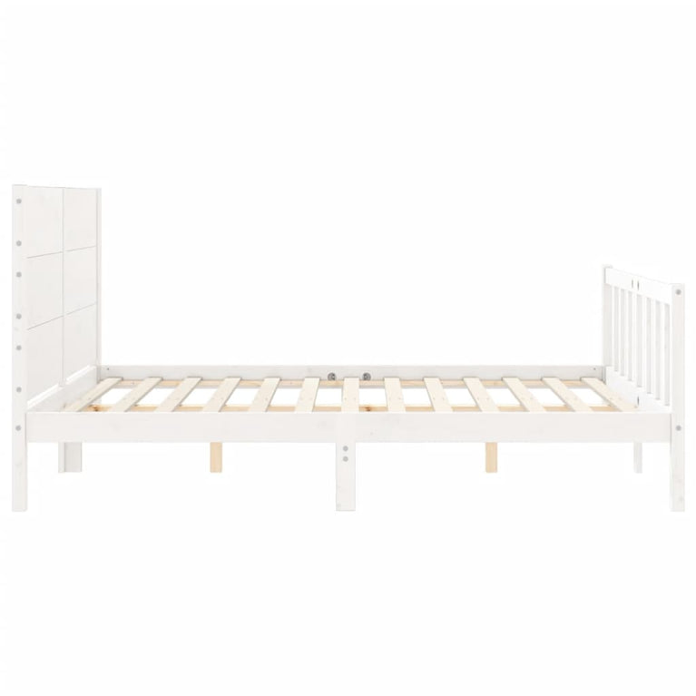 Bedframe met hoofdbord massief hout wit 160x200 cm