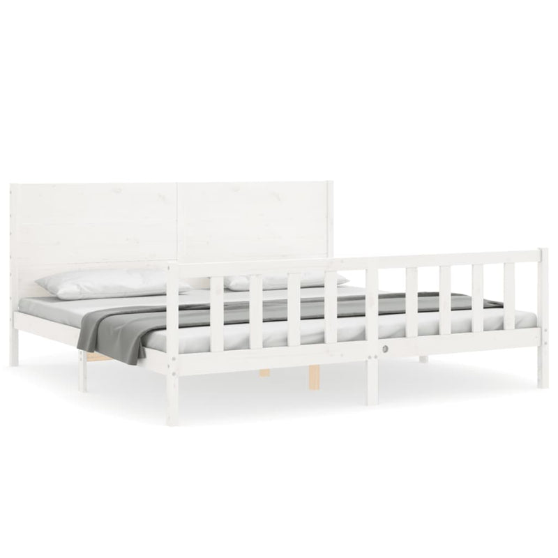 Bedframe met hoofdbord massief hout wit Super King Size