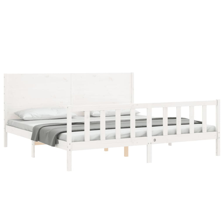 Bedframe met hoofdbord massief hout wit Super King Size