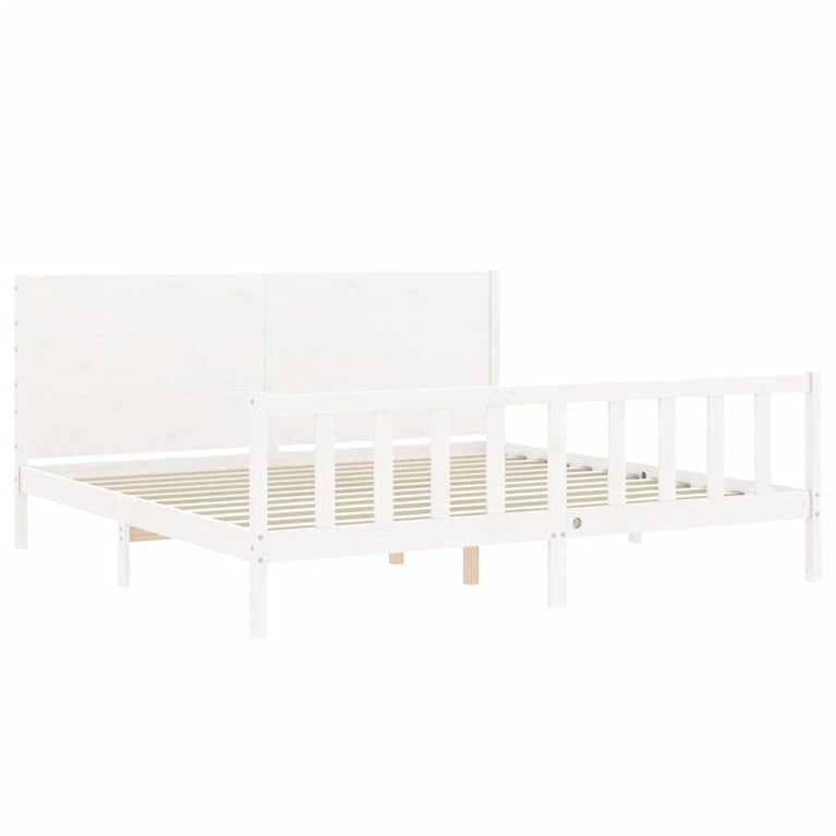 Bedframe met hoofdbord massief hout wit Super King Size