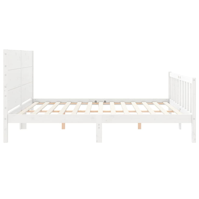 Bedframe met hoofdbord massief hout wit Super King Size