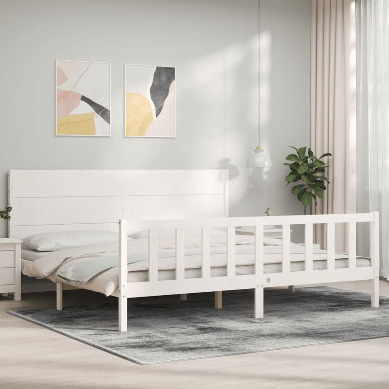 Bedframe met hoofdbord massief hout wit Super King Size