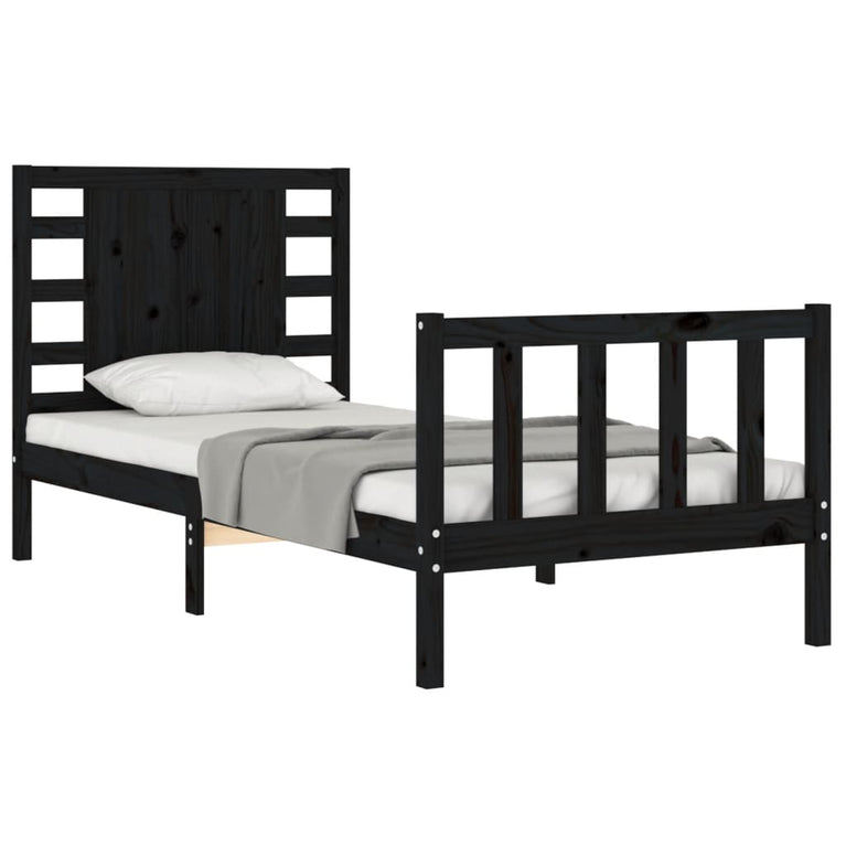 Bedframe met hoofdbord massief hout zwart 3FT Single